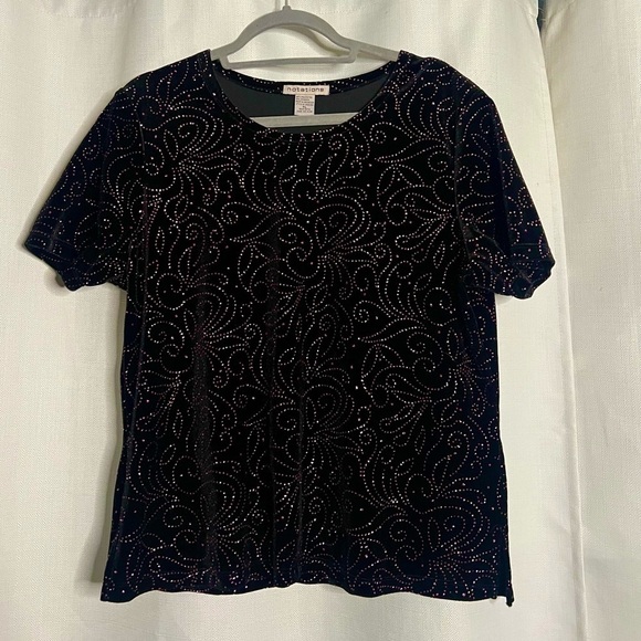 Vintage Notations Black Velvet with Pink Glitter Shirt XL - Picture 9 of 9